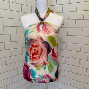 Matty M Halter Silk Floral Blouse Small